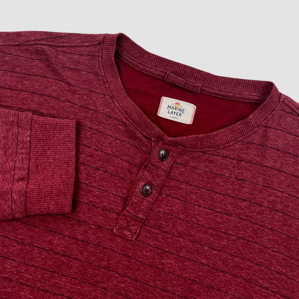 Marine Layer Mens X-Large Red Striped Henley Long Sleeve Shirt Cotton Blend USA